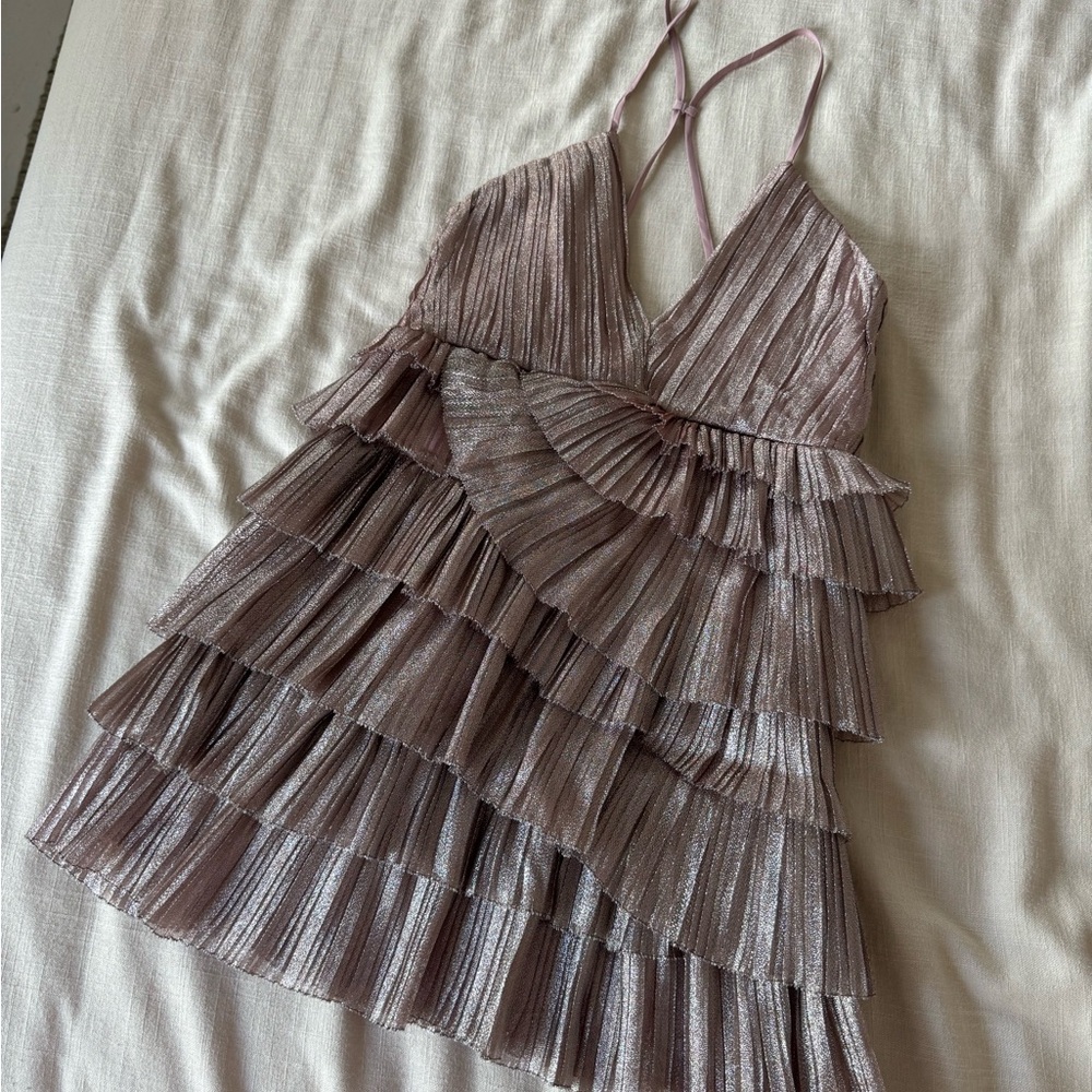 Chloe Metallic Pleated Dress